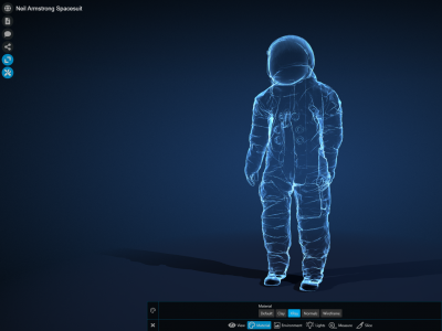 Space suit displayed using a different material